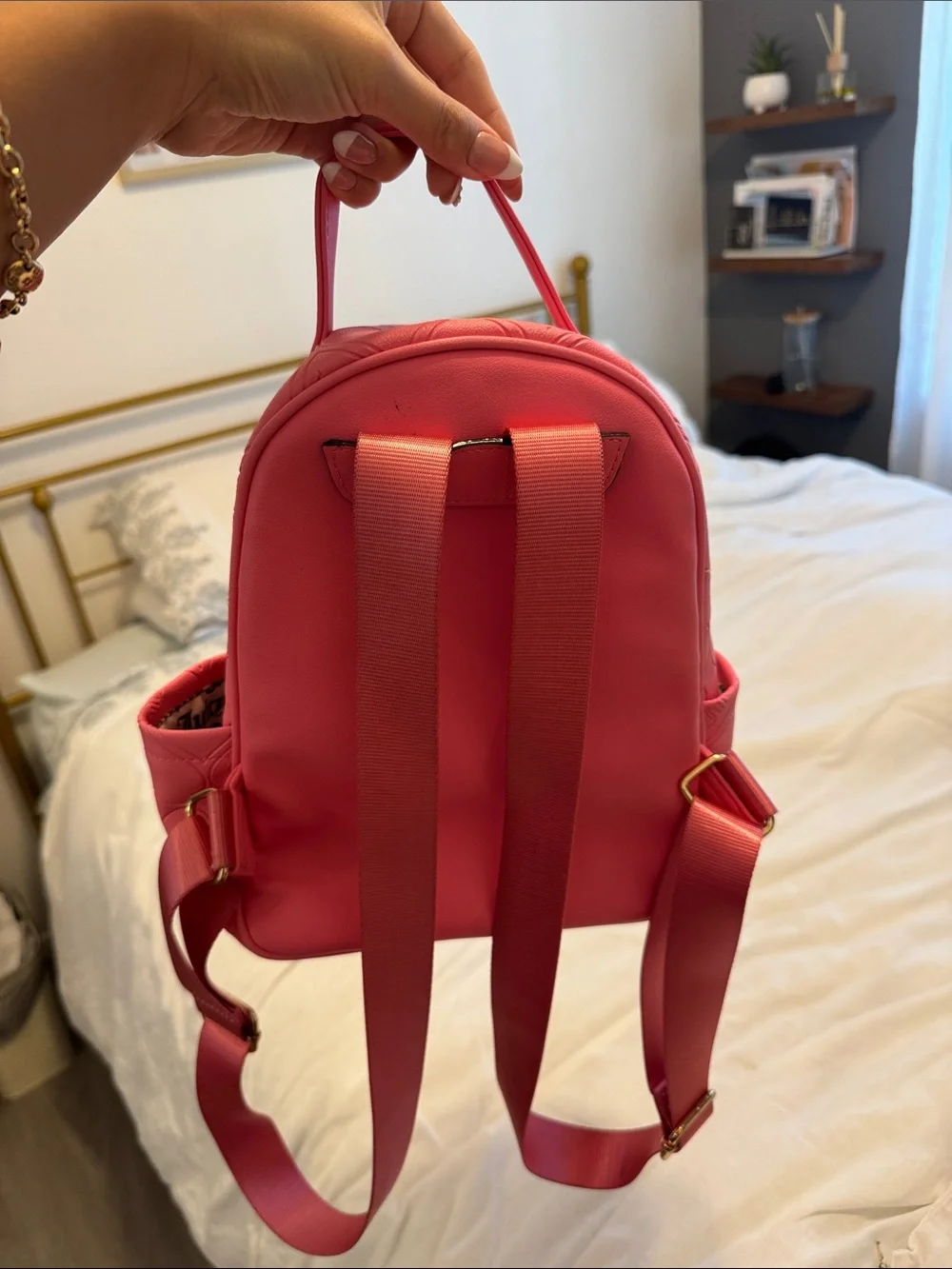 Juicy Couture Coral Pink Heart-Embossed Mini Backpack
